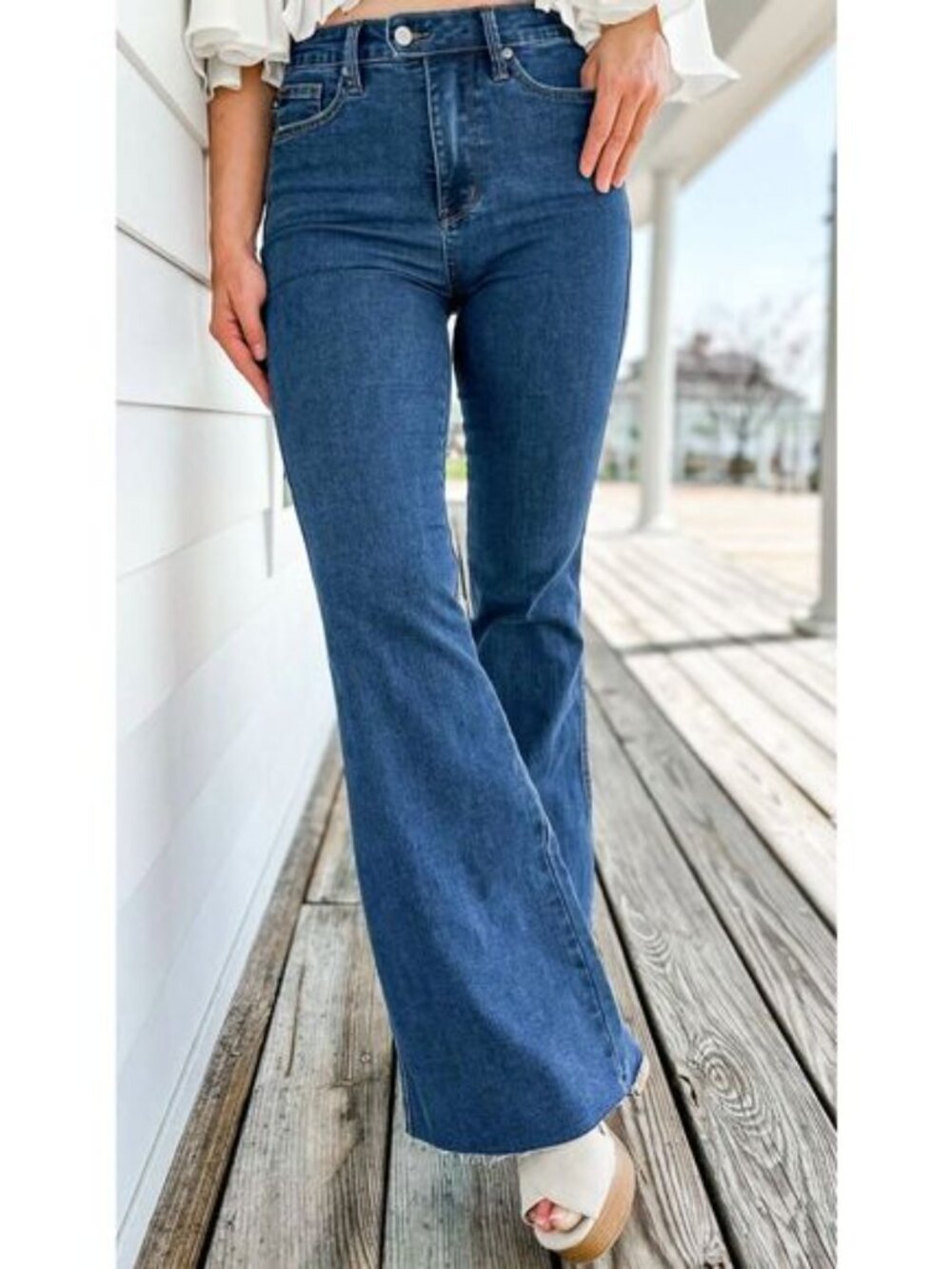 Judy Blue Flare Jeans Women's Size 5 / 27 Raw Hem Stretch Denim JB88611